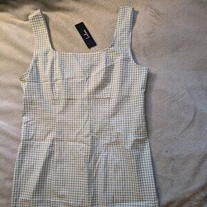 LULUS NEW WOMEN'S DRESS L Large Mini Tank Top Sleeves Short Green White Checkers